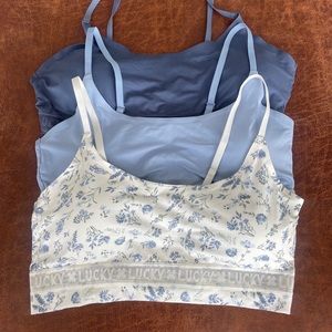 Lucky Brand Bralette Set of 3 Blue Floral Wireless Adjustable Straps SZ XL
